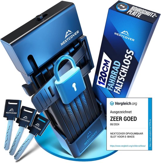 Nextcover Vouwslot 120cm FoldOne | Fietsslot met Drie Sleutels | Fiets Slot met Houder | Slot voor Fietsen, E-Bikes, E-Scooter | SteelSecure-Technologie 3.0 van Merkloos