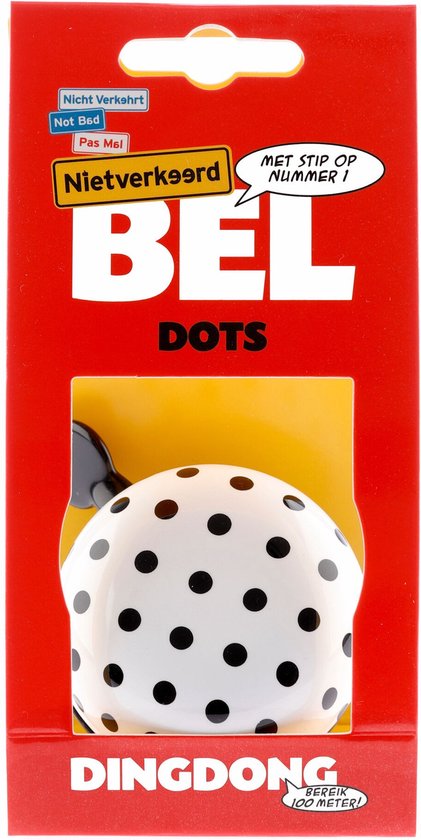 Niet Verkeerd Fietsbel Dots Ding-dong Staal 60 Mm Wit/zwart