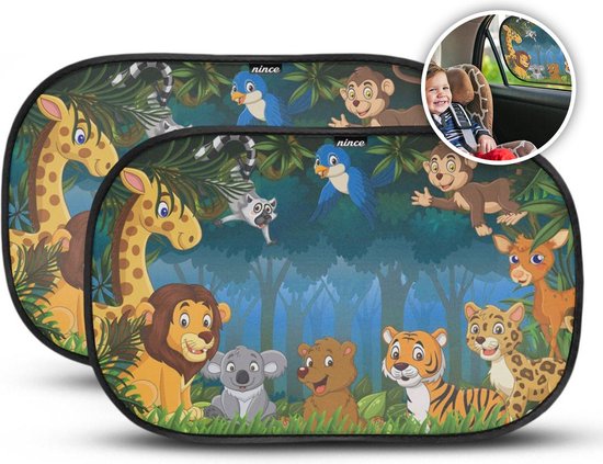 Nince Zonnescherm Auto Zijraam Van Hoge Kwaliteit - Jungle - Set van 2 van Nince
