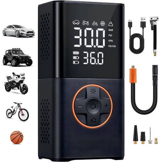 NIVA® Luchtcompressor - Elektrische Fietspomp 4000mAh - Voor Fietsbanden - Zwart - 7cm x 6cm x 14cm
