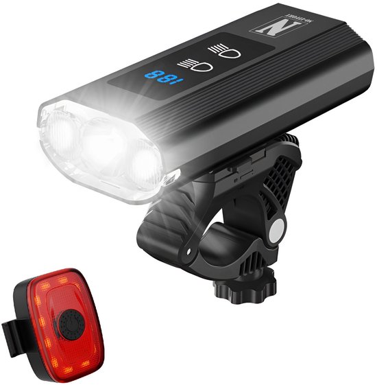 NO-EFFORT Fietsverlichting Set – Fietslamp Voorlicht en Achterlicht – USB Oplaadbaar – 1200 Lumen – 5200 mAh Powerbank Functie – Geschikt voor MTB en Racefiets – Fietslampjes Voor en Achter – 360° Draaibaar - Waterdicht
