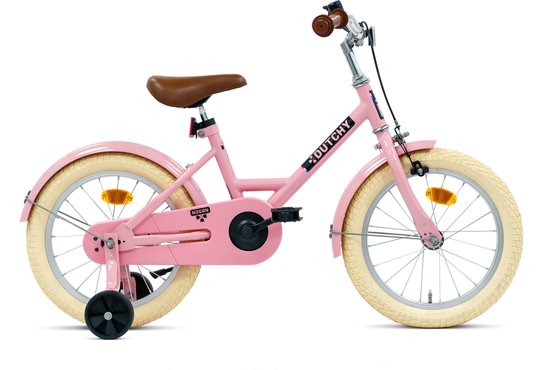 Nogan Dutchy Kinderfiets 16 Inch - Met Zijwieltjes - Verstelbaar Stuur & Zadel - Terugtraprem & V-Brake - Glans Roze van Nogan