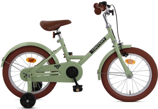 Nogan Dutchy Kinderfiets 16 Inch - Met Zijwieltjes - Verstelbaar Stuur & Zadel - Terugtraprem & V-Brake - Groen van Nogan