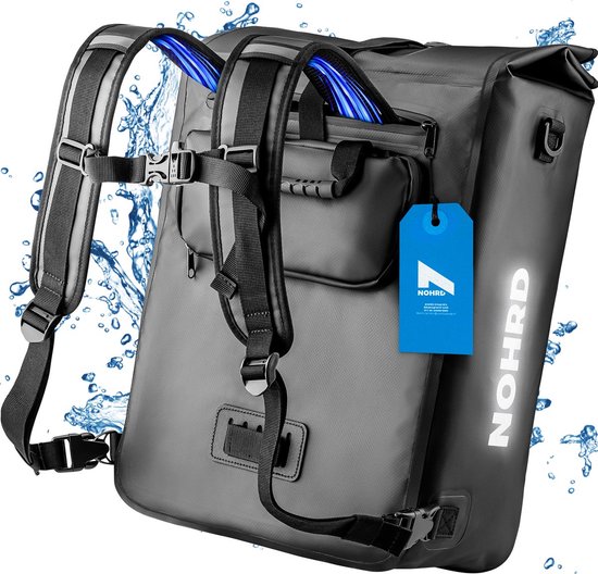 NOHRD 3-in-1 Fietstas Enkel Zwart - Fietsrugzak Waterdicht - Rolltop - Fiets Rugzak - Rugtas met Laptopvak - Fietsrugtas Enkele - Fietstassen Electrische Fietsen - Rugzak / Schoudertas / Fietstas van NOHRD