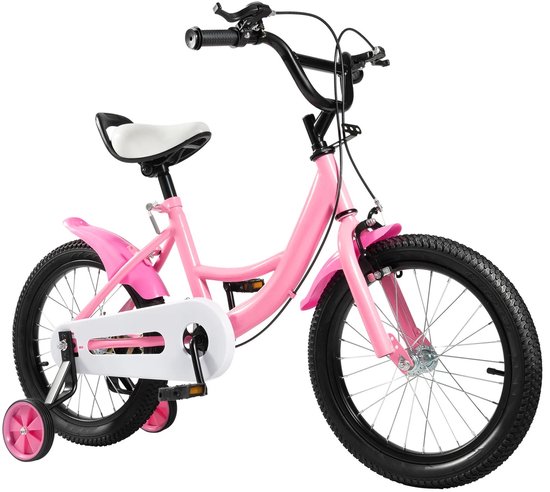 Novendo Goods – Kinderfiets met zijwielen – Verstelbare 5 tot 8 jaar fiets – Hoogte 100-135 cm – Max 50 kg – Veilig & stevig ontwerp - Roze van Merkloos