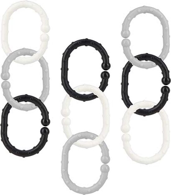 Nûby - Kinderwagenketting - 18 stuks - zwart, wit & grijs van Merkloos