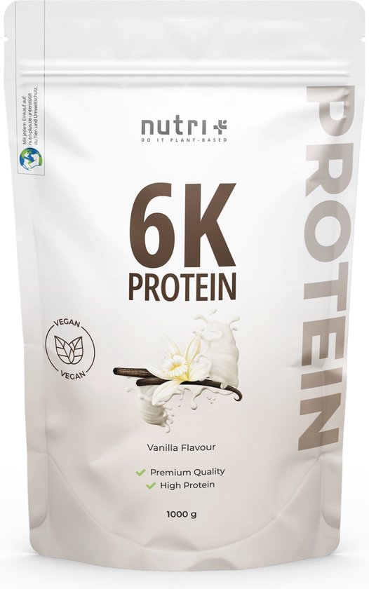 nutri+ 6K Protein - Eiwitpoeder Vanilla - Veganistisch proteïne poeder - met eiwitten uit zes plantaardige grondstoffen - Eiwit Shake - 1000 g
