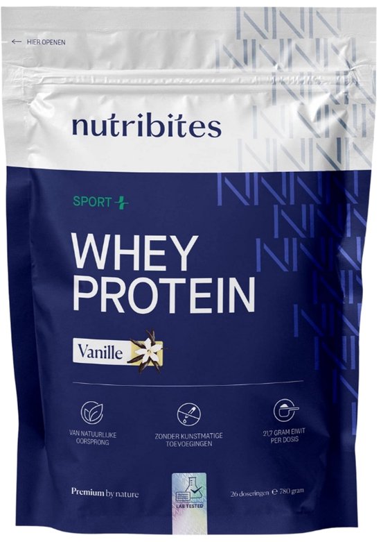Nutribites Whey Protein Vanille - 21,7g eiwit per scoop - Compleet aminozuurprofiel - Zuiver en goed opneembaar - 780g van Merkloos