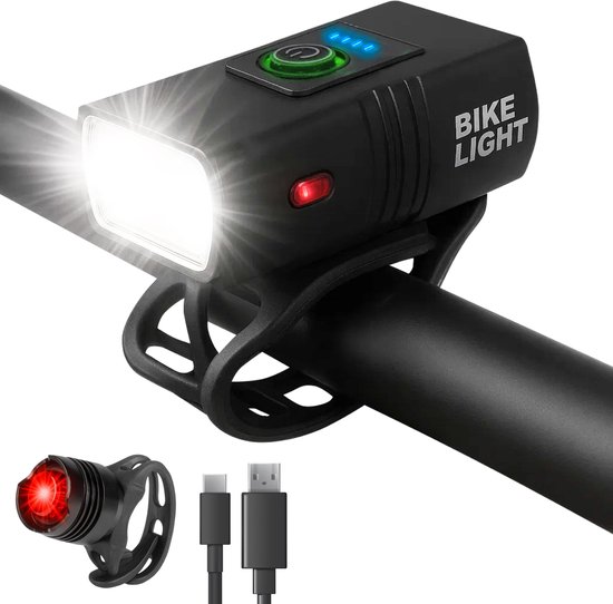 Nuvance Fietsverlichting - Fietslamp - 6 Standen - 1000 Lumen - Fietslampje - Voorlicht - Achterlicht - USB oplaadbaar van Nuvance