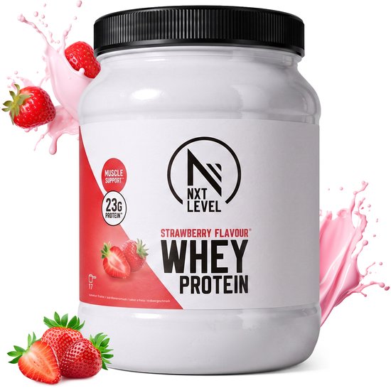 NXT Level® Whey Protein Powder - Eiwitpoeder met BCAA - Proteïne Poeder - Eiwitten - Voor Eiwit Shake - 17 Eiwitshakes - Aardbei 500g