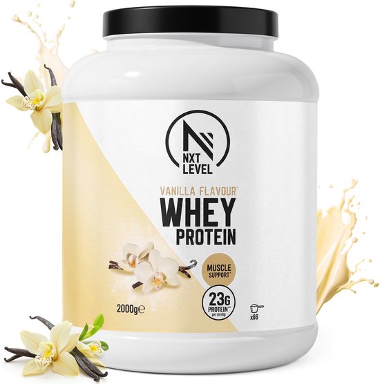 NXT Level® Whey Protein Powder - Eiwitpoeder met BCAA - Proteïne Poeder - Eiwitten - Voor Eiwit Shake - 66 Eiwitshakes - Vanille 2KG
