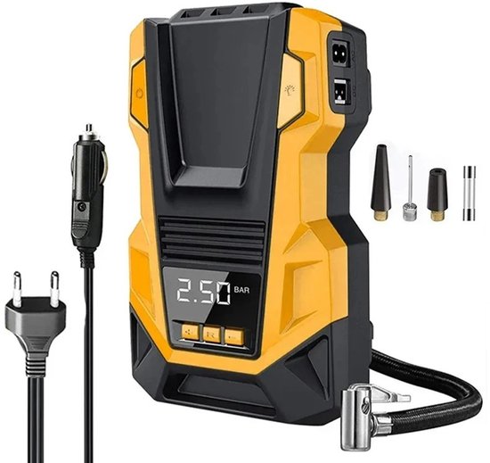Nyoz draagbare autoband luchtcompressor - Compressor - Bandenpomp auto - 150 PSI - 120W - 220V/12V - Digitale meter - Auto-stop