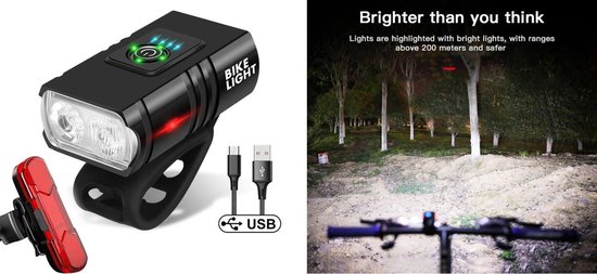 OEM Line | Professionele Bi LED Fiets verlichting set | Fietsverlichting 1000 lumen Sterk Wit licht + Achterlicht Rood | USB Oplaadbaar | IPX5 Waterdicht | Aluminium behuizing | LED Fietslamp Fiets lamp Koplamp Achterlicht | 2 Jaar Garantie
