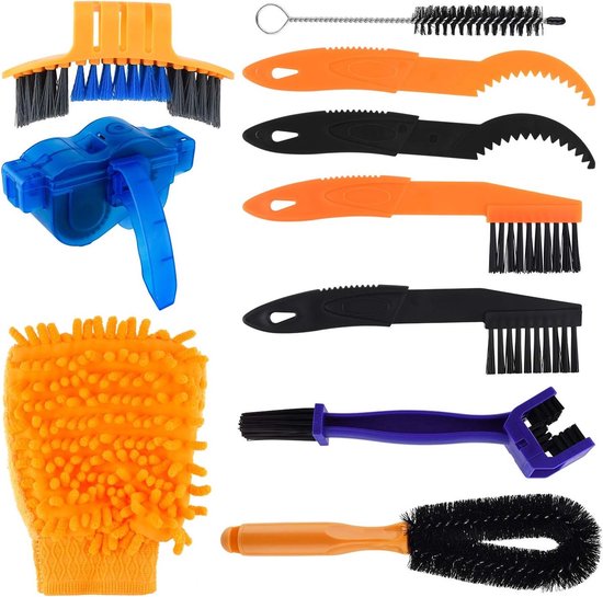 OIMG 10-delige - Professioneel Fiets Schoonmaak Set - Multifunctioneel Kettingreiniger Fiets - Ketting Schoonmaken - Kettingborstel - Fietsketting Reiniger - Cycling Bike Cleaning - Fietsreiniging set - Borstel - Ideaal voor Fiets /berg /weg van Merkloos