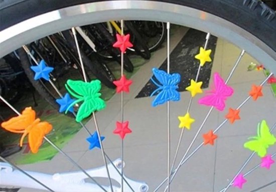 Okado Fiets Spaakkralen 25 stuks Multicolor – Gekleurde Spaakkralen met Vlinders, Sterren en Hartjes – Fietswiel Kralen voor Kinderfiets en Spaken