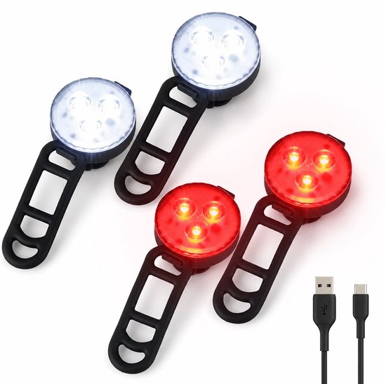 O.Leo - Fietsverlichting USB oplaadbaar - 2-pack - Spatwaterdicht - 4 lichtstanden - Voorlicht fiets & Achterlicht