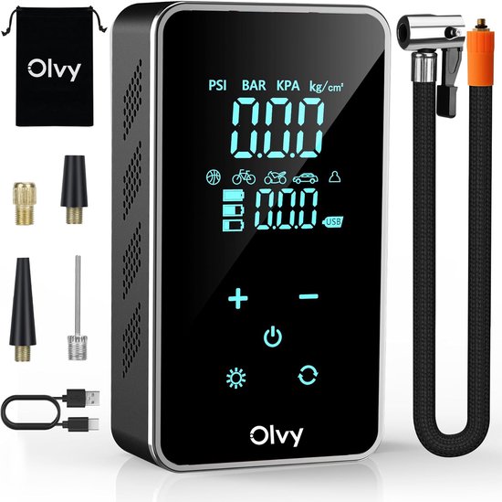 Olvy Compressor Bandenpomp - Elektrische Bandenpomp - Draagbare Luchtcompressor - 7000 mAh - Elektrische Fietspomp - Fiets/Auto/Motor/Bal/Luchtbed
