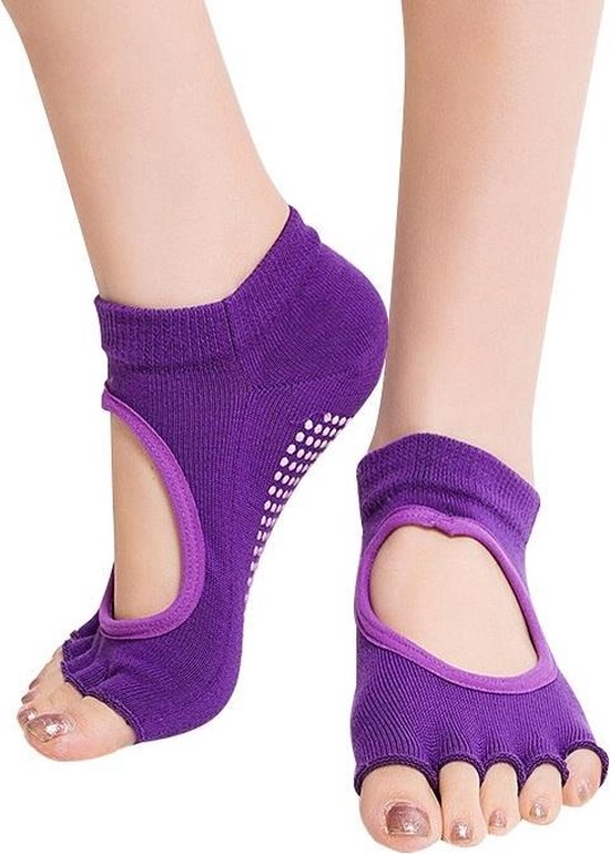 One Pair Open Toe Open Instep Anti-slip Sports Female Yoga Socks  Size: 34 - 39 (EUR) (Dark Purple)(Dark Purple) van One