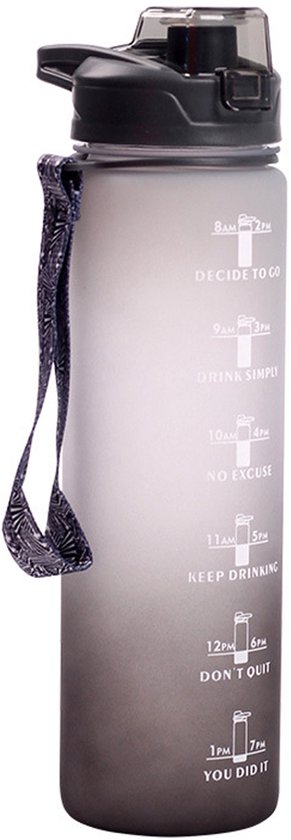 Oneay Sportbidon 1 Liter - BPA-vrije Tritan Drinkfles - Lekvrije Bidon met Soft-Touch Afwerking - Geschikt voor Sport, Fitness en Outdoor - Zwart/Wit Kleurverloop