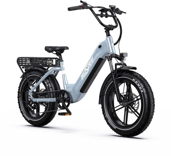 OneSport – Elektrische Fiets met 864Wh Uitneembare Accu – Max.100 km Bereik – 20×4 Inch Banden – Shimano 7 Versnellingen & Hydraulische Schijfremmen – Aluminium Frame – Grijsblauw van ONESPORT