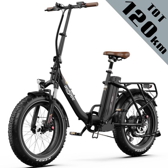 ONESPORT Elektrische Fiets –Opvouwbaar – 48V 18Ah Accu – Actieradius tot 120 km –Aluminium Lage Instap – 20×4.0 Inch Fatbike–Shimano 7 Versnellingen–Hydraulische Schijfremmen–Bluetooth Verbinding–Max. Belasting 120 kg–Stads E-bike–Zwartbruin