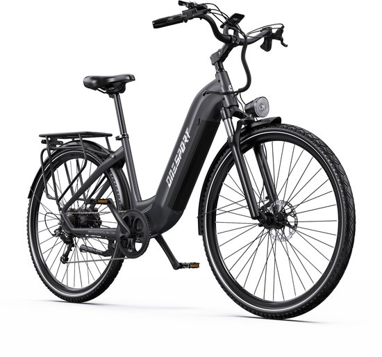 ONESPORT Elektrische Fiets OT05PRO - 810Wh Verwijderbare Batterij - 140km Actieradius - 28" Wielen - Shimano 7 Versnellingen - Hydraulische Schijfremmen - Aluminium Frame - LCD Display & APP - Elektrische Stadsfiets - Technisch grijs