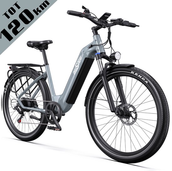 ONESPORT elektrische stadsfiets-36V 250W motor-koppelsensor-655Wh accu-tot 120 km actieradius-25 km/u-hydraulische schijfremmen-mobiele app-Shimano 7 versnellingen-grijs