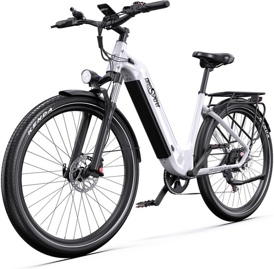 ONESPORT elektrische stadsfiets-36V 250W motor-koppelsensor-655Wh accu-tot 120 km actieradius-25 km/u-hydraulische schijfremmen-mobiele app-Shimano 7 versnellingen-wit
