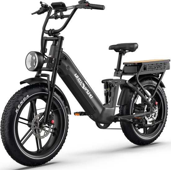 ONESPORT-Offroad elektrische fatbike-20x4.0 inch banden-200 km actieradius-65Nm krachtige motor-dubbele vering-250W ondersteuning-hydraulische remmen-smart display-grijs