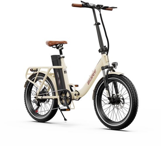 ONESPORT-Opvouwbare elektrische stadsfiets-120 km ondersteuning-816Wh grote accu-20x3.0 inch brede banden-250W stille motor-40Nm koppel-48V17Ah-voor-achter schijfrem-vering-bluetooth-weiß van ONESPORT