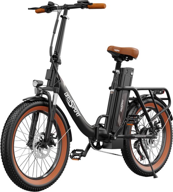 ONESPORT OT16 elektrische fiets 20*3.0 inch banden, 48V 17Ah accu 25km/h max snelheid 3 rijmodi 7 versnellingen schijfremmen - zwart & bruin van Merkloos
