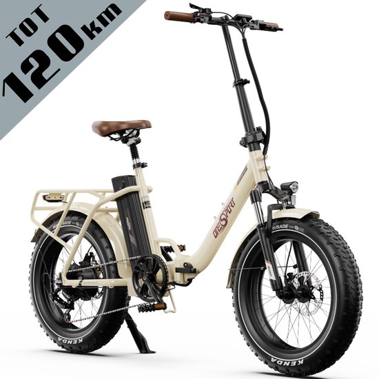 ONESPORT OT16Max Elektrische Fiets–Opvouwbaar–48V 18Ah Accu–Actieradius tot 120 km–Aluminium Lage Instap–20×4.0 Inch Fatbike –Shimano 7 Versnellingen – Hydraulische Schijfremmen – Bluetooth Verbinding – Max. Belasting 120 kg –Stads E-bike – Crèmewit van ONESPORT