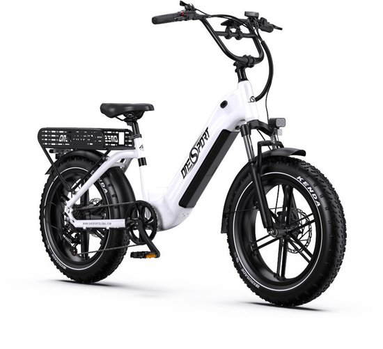 ONESPORT-Volledig terrein elektrische fatbike-20x4.0 inch offroad brede banden-voor en achter hydraulische schijfremmen-65Nm koppel-864Wh grote accu-90 km actieradius-aluminium frame-250W achtermotor-Bluetooth smart display-wit