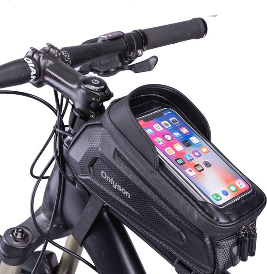 Onlyson Telefoonhouder Fiets met Waterdichte Zadelhoes en groot Opbergvak – Universele Zadeltas – Waterdichte Fietstas – Frame Fietstas van Onlyson