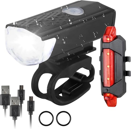 Oplaadbaar LED Fietslampen Set - Voor- & Achterlicht - Waterdicht - voor Veiligheid & Nachtfietsen