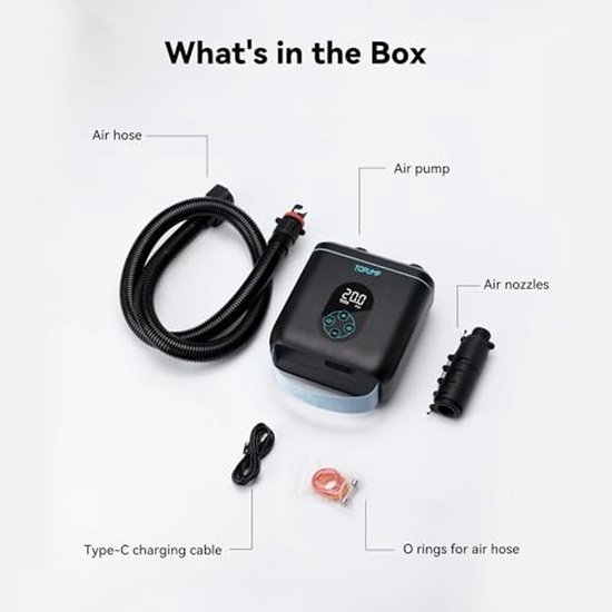 Oplaadbare Elektrische SUP-pomp 20PSI - Snelle Inflatie en Ontluchting voor Paddle-Board, Kajak en Tent