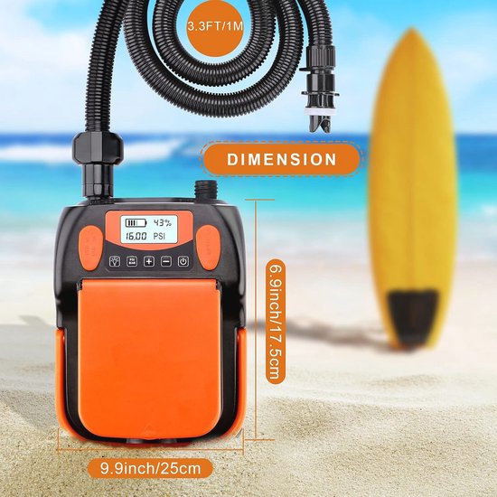 Oplaadbare Elektrische SUP-pomp met LCD-display en Accucompressor
