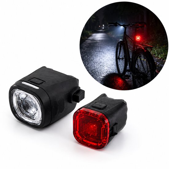 Oplaadbare Fietslamp - Fietsverlichting - Fietsverlichting - 1000 Lumen - Met Achterlicht - Zwart