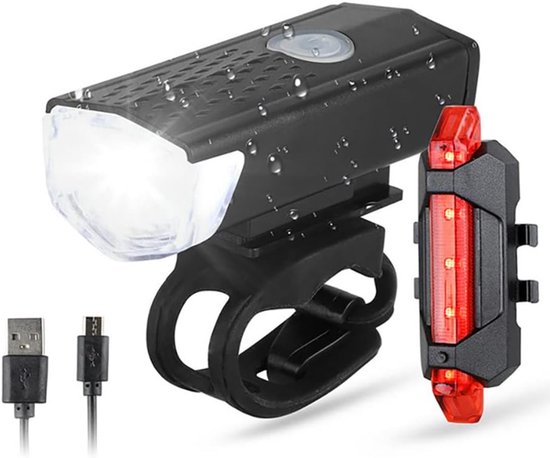 Oplaadbare Fietslamp Set - Voorlamp met Achterlicht - Eenvoudig te Installeren - 3 Standen - Fietsaccessoires voor de Fiets - Zwart - 1 Set