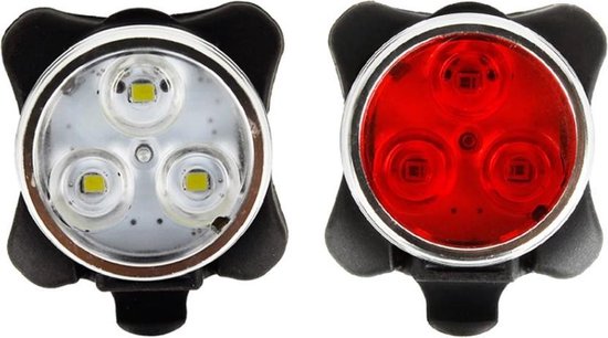 Oplaadbare Fietslamp Voor + Achter Usb - Wit + Rood - Fietsverlichting