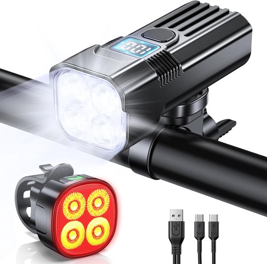 Oplaadbare Fietsverlichting Voor en Achter met 2000 Lumen en IP65 Waterdicht