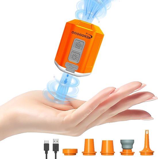 Oplaadbare Luchtpomp - Pomp met Zaklamp - Kamperen en Outdoor - Snelle Inflatie - 4.2 kPa - Oranje