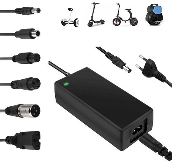 Oplader voor elektrische fietsen - inclusief 6 adapters - universele 42V 2A lader - maximaal vermogen 84W - geschikt voor loopfietsen, driftdriewielers, elektrische scooters, enz. van Merkloos