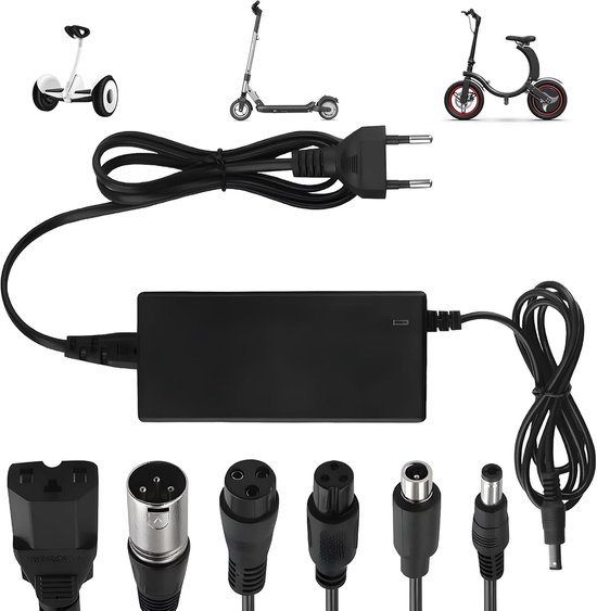 Oplader Voor Elektrische Steps - 42V 2A - Elektirsche Fietsoplader - Oplaadkabel met 6 Aansluitingen - Hoverboard Drift Trikes - Vervanging 36v Fietsaccu e bike oplader - Elektrische fietsaccessoires van Merkloos