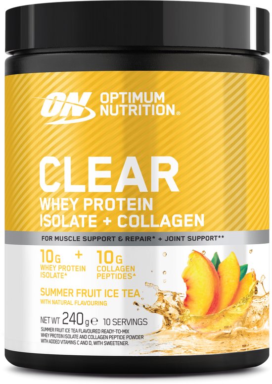 Optimum Nutrition Clear Whey Protein Isolate + Collagen - Summer Fruit Ice Tea Proteine Poeder - Eiwitshake - Eitwit Limonade - 240 gram (10 servings)