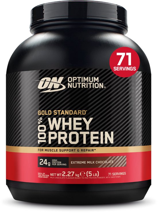 Optimum Nutrition Gold Standard 100% Whey Protein - Extreme Milk Chocolate - Proteine Poeder - Eiwitshake - 71 doseringen (2270 gram)