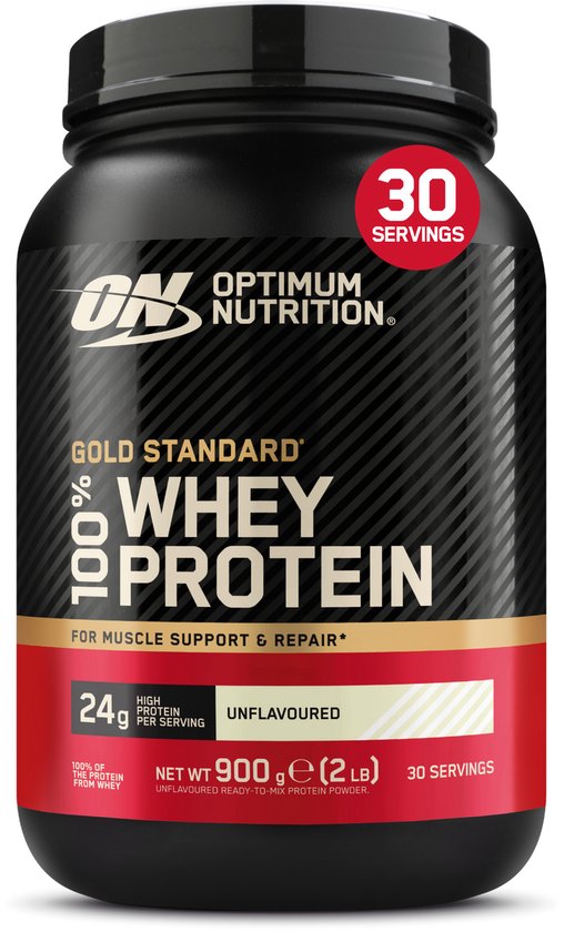 Optimum Nutrition Gold Standard 100% Whey Protein - Unflavoured (Natural) - Proteine Poeder - Eiwitshake - 900 gram (28 servings)