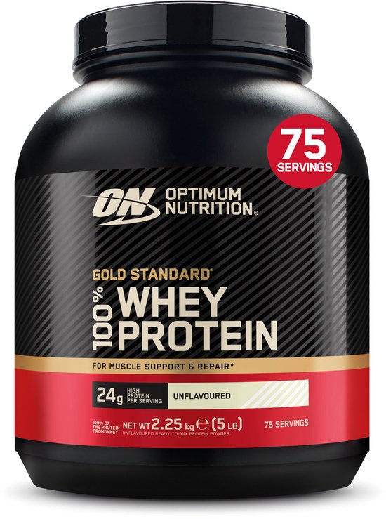 Optimum Nutrition Gold Standard 100% Whey Protein - Unflavoured - Proteine Poeder - Eiwitshake - 2270 gram (71 servings) van Merkloos