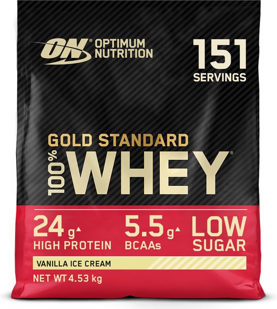 Optimum Nutrition Gold Standard 100% Whey Protein - Vanilla Ice Cream - Proteine Poeder - Eiwitshake - 4530 gram (146 servings) van Merkloos