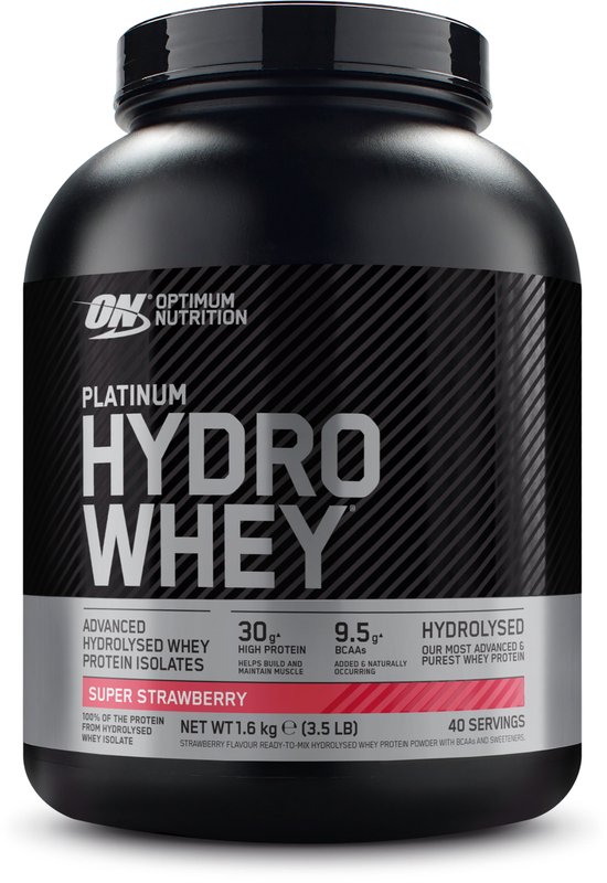 Optimum Nutrition Platinum Hydrowhey - Super Strawberry Eiwitshake - 100% Whey Isolaat Proteine Poeder - 1600 gram (40 shakes)